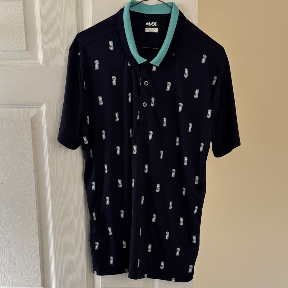 GSX Grand Slam Navy Golf Polo with Pineapple Pattern